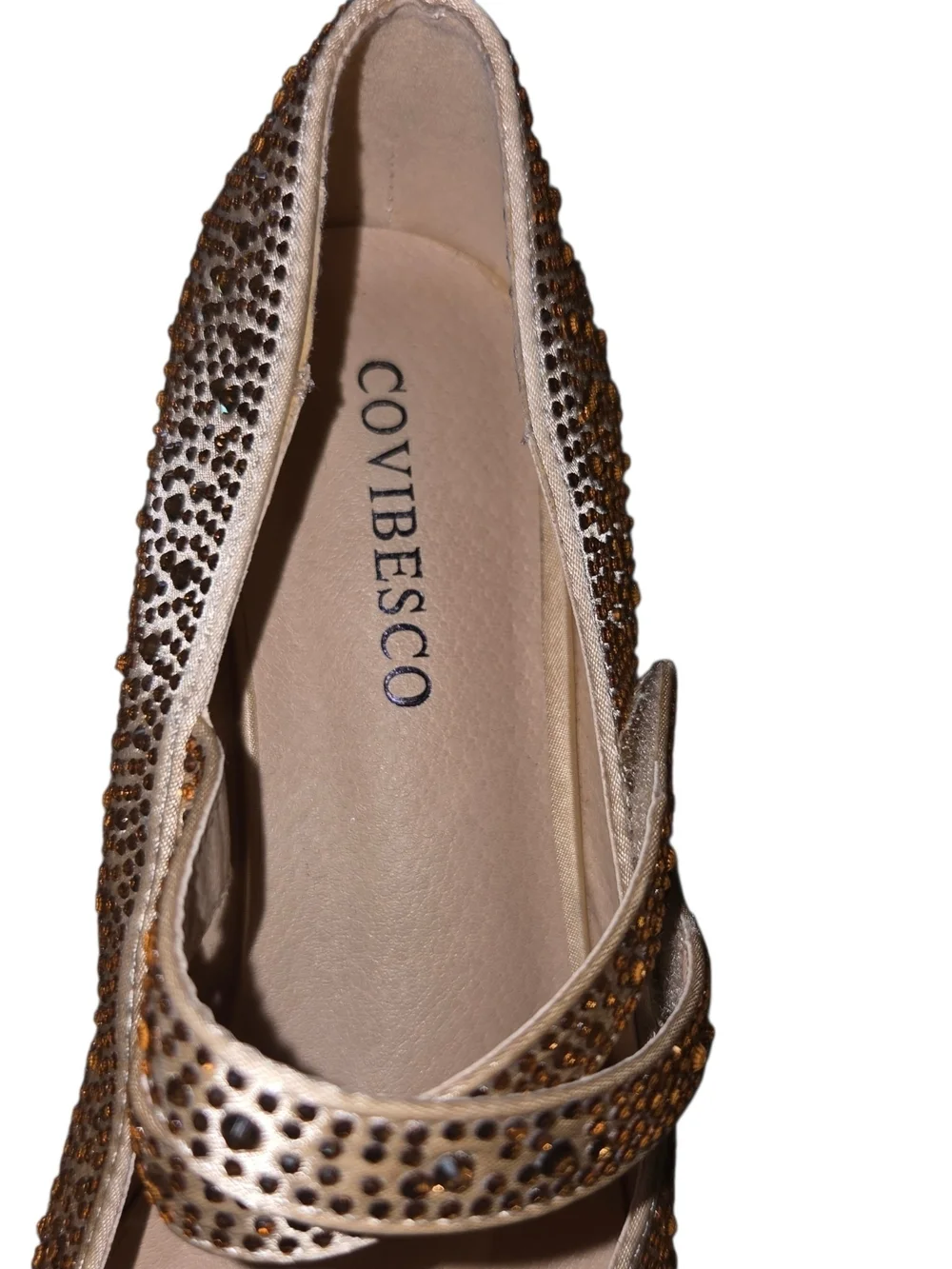 Glitter Cream Mary Jane Flats with Low Block Heel
